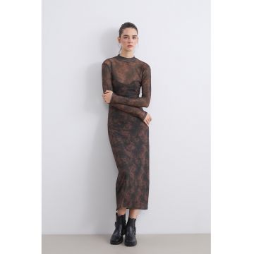 Rochie extra slim fit de tul - Negru stins/Rosu stins/Transparent