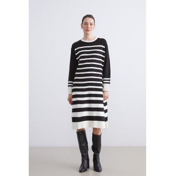 Rochie lejera tricotata cu dungi - Alb/Negru