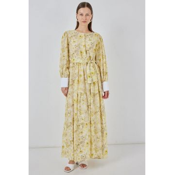 Rochie maxi -  cu nasturi - galben - viscoza