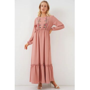 Rochie maxi dama - HiCCUP - brodata - poliester/elastan - roz