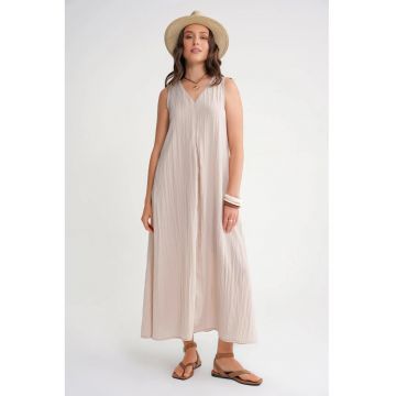 Rochie Maxi -  decolteu in V - Stone Natural - textil