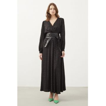 Rochie maxi din bumbac cu maneci bufante - Negru