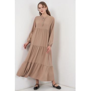 Rochie Maxi  din Viscoza - Bej - cu Funda