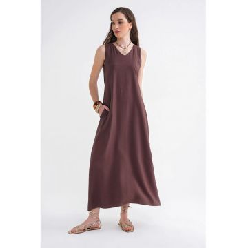 Rochie Maxi -  Fara Maneci - Culoare Maro - Textil