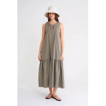 Rochie Maxi  Gri - cu Volane - Textil