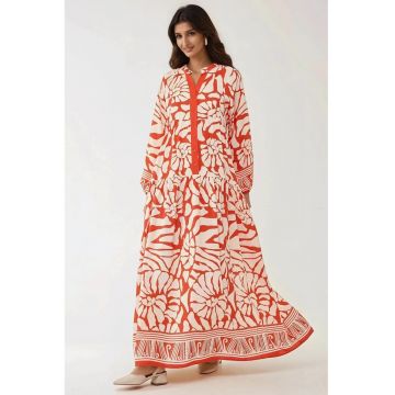 Rochie maxi -  imprimeu - portocalie - viscoza