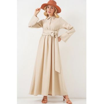 Rochie Maxi  maneca lunga - bej - textil