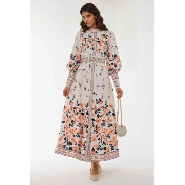 Rochie maxi -  maneca lunga - imprimeu floral - multicolor - textil