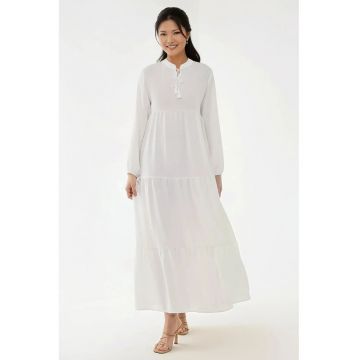 Rochie maxi -  texturata - alb - textil
