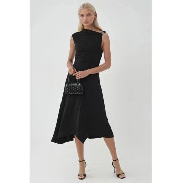 Rochie Midi  asimetrica - neagra - jerseu