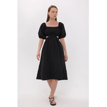 Rochie midi -  Bumbac/Elastan - Negru