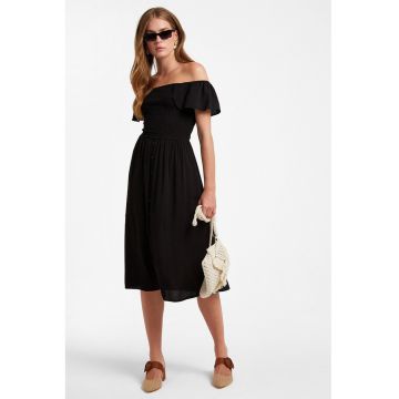 Rochie midi cu decolteu pe un umar - Negru