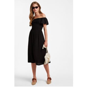 Rochie midi cu decolteu pe un umar - Negru