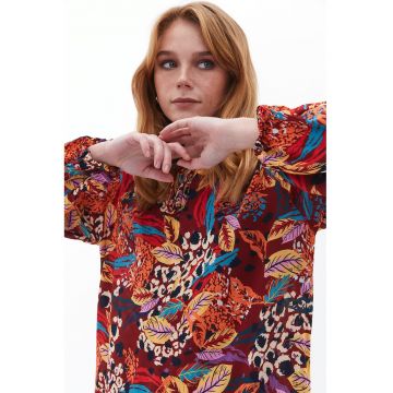 Rochie midi cu imprimeu floral - Maro cognac/Portocaliu/Albastru