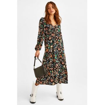 Rochie midi cu imprimeu floral - Multicolor