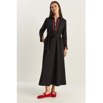 Rochie midi  detalii contrastante - negru - textil