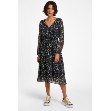 Rochie midi din sifon - Alb/Negru/Transparent