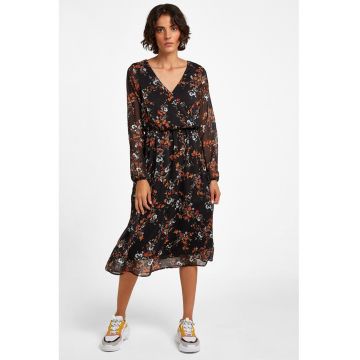 Rochie midi din sifon - Negru/Portocaliu/Albastru deschis