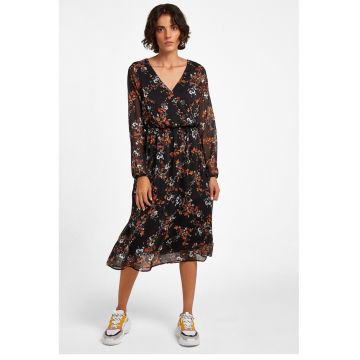 Rochie midi din sifon - Negru/Portocaliu/Albastru deschis