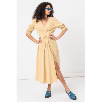 Rochie midi din tencel - Maro camel