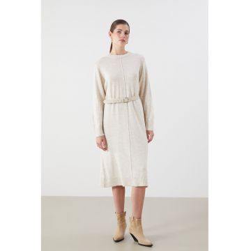 Rochie midi din tricot - Bej deschis melange