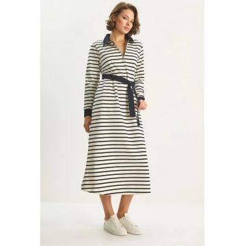 Rochie midi -  dungi - alb - negru - jerseu