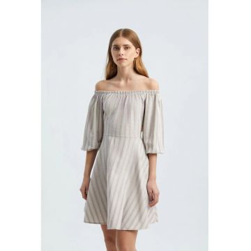 Rochie mini -  cu dungi - umeri goi - violet - textil