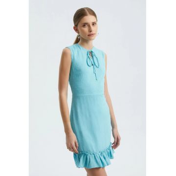 Rochie mini  fara maneci - decolteu rotund - snur - volane - material de inalta calitate