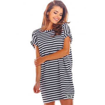 Rochie mini lejera cu maneci scurte - Alb/Negru