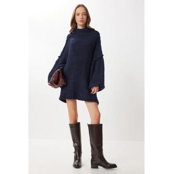 Rochie mini tricotata - Happiness Istanbul - texturata - bleumarin - amestec bumbac-acrilic -