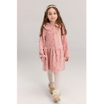 Rochie striata cu model stele si terminatie cu volane - Roz