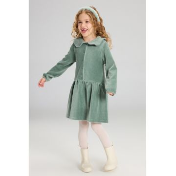 Rochie striata cu terminatie cu volane - Verde pal