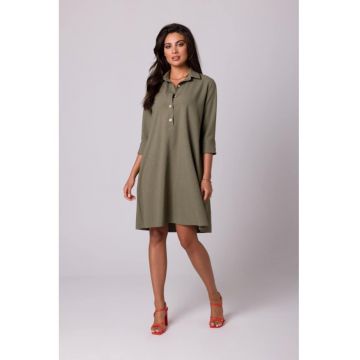 Rochie tip trapez cu guler -  Verde masliniu