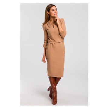 Rochie tricotata cu decolteu - cappuccino -