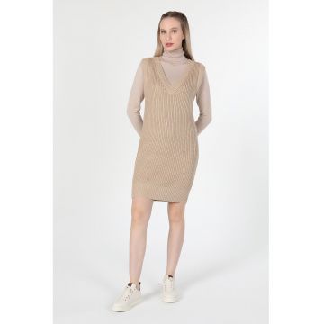Rochie tricotata fara maneci - Maro camel