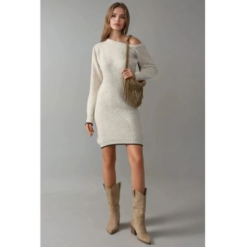 Rochie tricotata -  guler asimetric - crem -