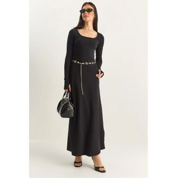 Rochie tricotata  midi - neagra - jerseu