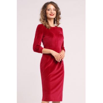Rochie uni cu maneci lungi - Rosu