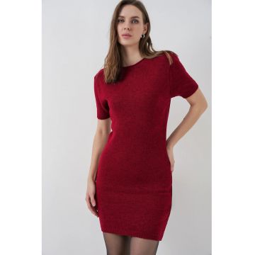 Rochii -  Rochie tricotata mini - rosu burgundy - tricot -