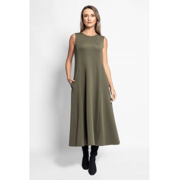 Rochie midi fara maneci cu buzunare laterale - Verde sparanghel