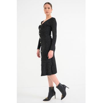 Rochi midi din tricot cu nasturi metalici - Auriu/Negru