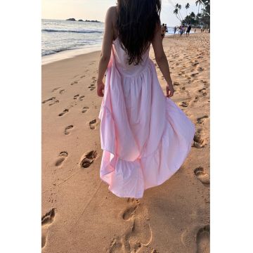 Rochie asimetrica din bumbac - Roz pal