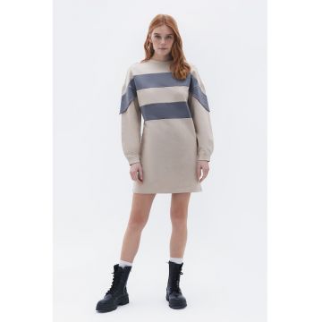 Rochie-bluza de trening din bumbac - Gri carbune/Maro camel