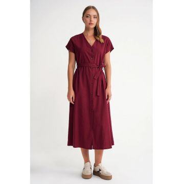 Rochie camasa  cu curea - textil - Visiniu