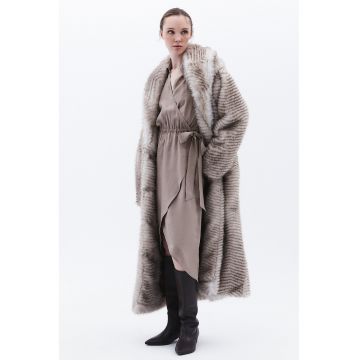 Rochie-camasa din amestec de modal cu decolteu in V - Maro taupe deschis