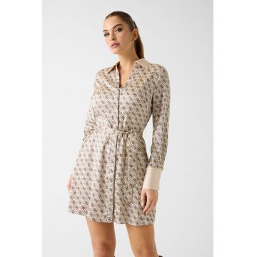 Rochie-camasa scurta cu monograma - Maro/Bej deschis