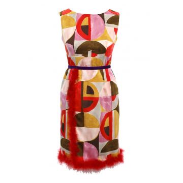 Rochie cambrata fara maneci - Rosu/Roz/Galben mustar