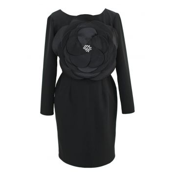 Rochie cu aplicatie florala frontala - Negru/Violet