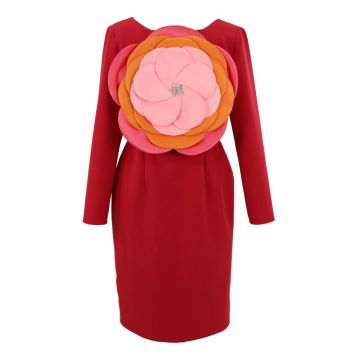 Rochie cu aplicatie florala frontala - Rosu