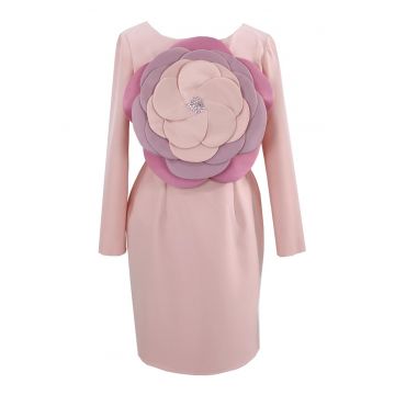 Rochie cu aplicatie florala frontala - Roz